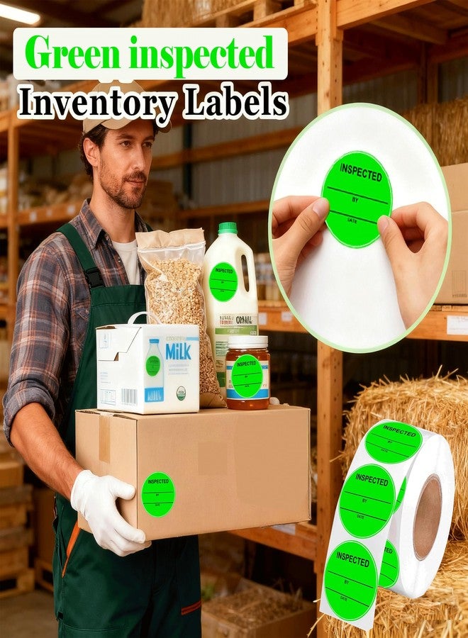 wootile 1000 Pcs Circle Inventory Labels QC Passed 2" Quality Control Inspected by Inventory Stickers Fluorescent Green Label Writable Handling for Shipping Control Organization - Image 3